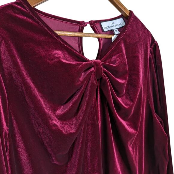 NEW Modern Abstract Taylor Velvet Midi Dress 3X Red Burgundy Twist Neck Keyhole - Picture 6 of 12